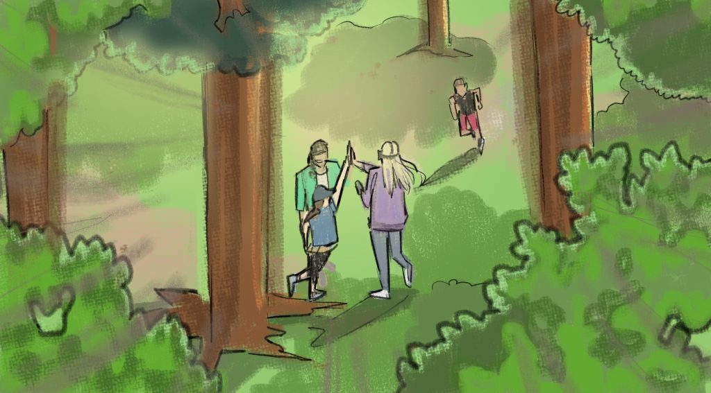 Bild zeigt Zeichung von Lasertag Spielern im Wald